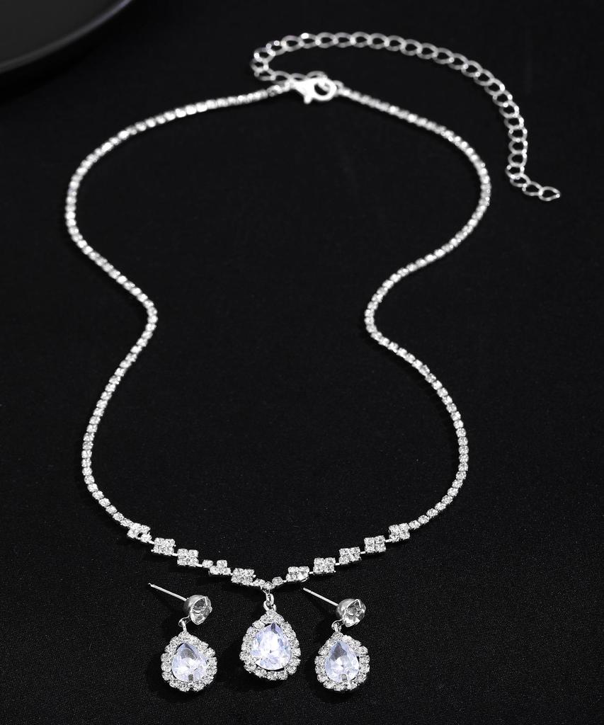 Luxury Teardrop Necklace & Earrings Set: Bridal & Evening Diamond Jewelry