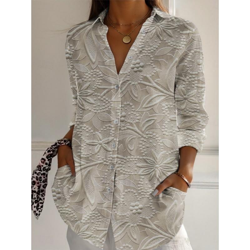 Damenbluse Geblümt Aktiv Stilvoll Knöpfe Bluse Reverskragen Bluse Damen Langarmshirts Damenbekleidung Weibliche Kleidung