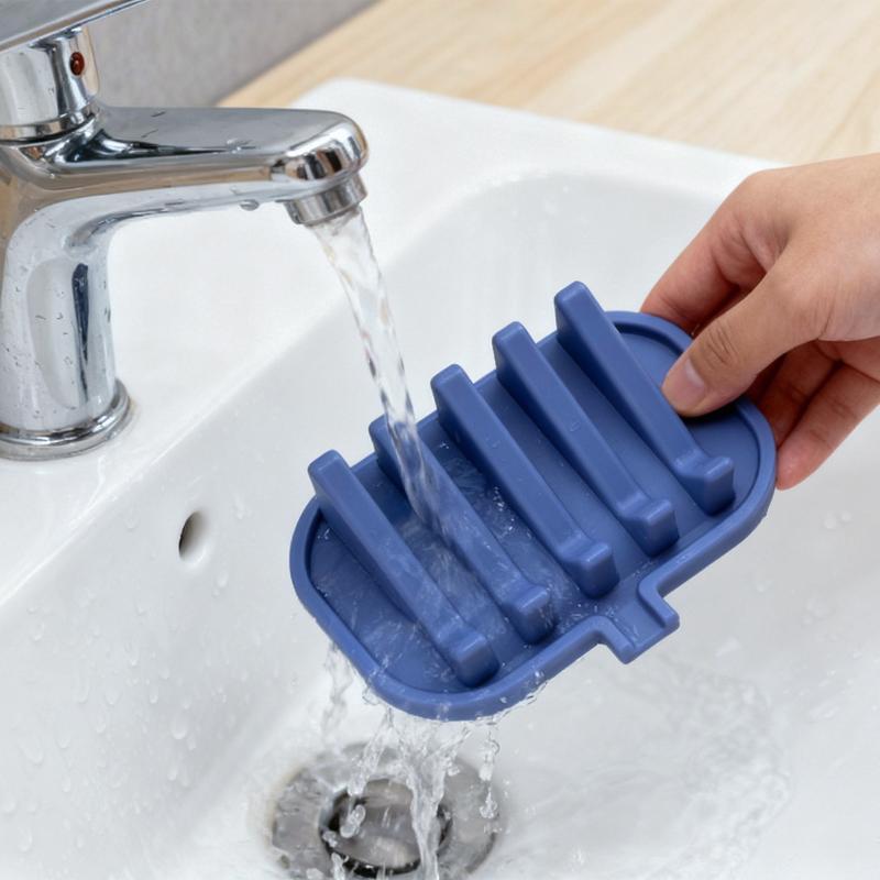Quick Drain Silicone Soap Holder 5 Groove Non Slip Soap Tray for Shower Bathroom Travel Camping Portable Use