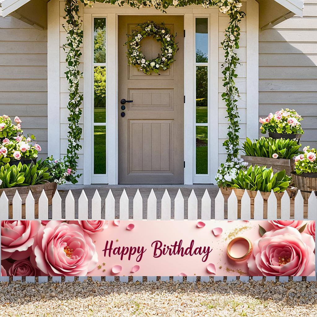 Rose Patterned Event Background Detailed Beautiful Decorative Rose Pattern Charming Birthday Banner for Young Adults