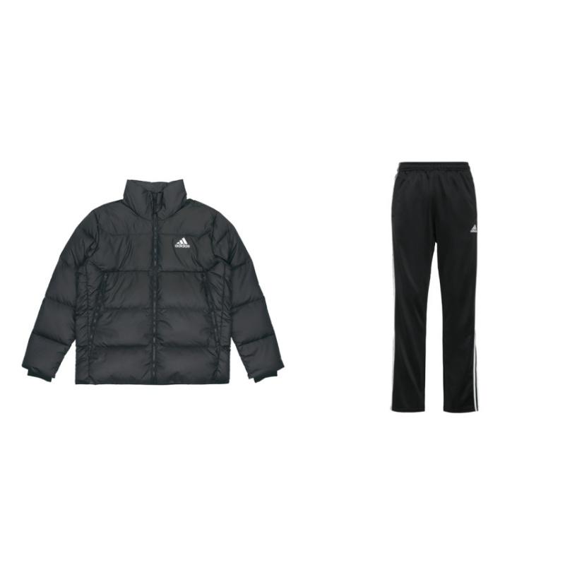 

Adidas Solid Color Zip Collar Long Sleeve Mid Waist Elastic Pants Casual Sports Suit Unisex suit Black GV5350+TR30PR-BW S