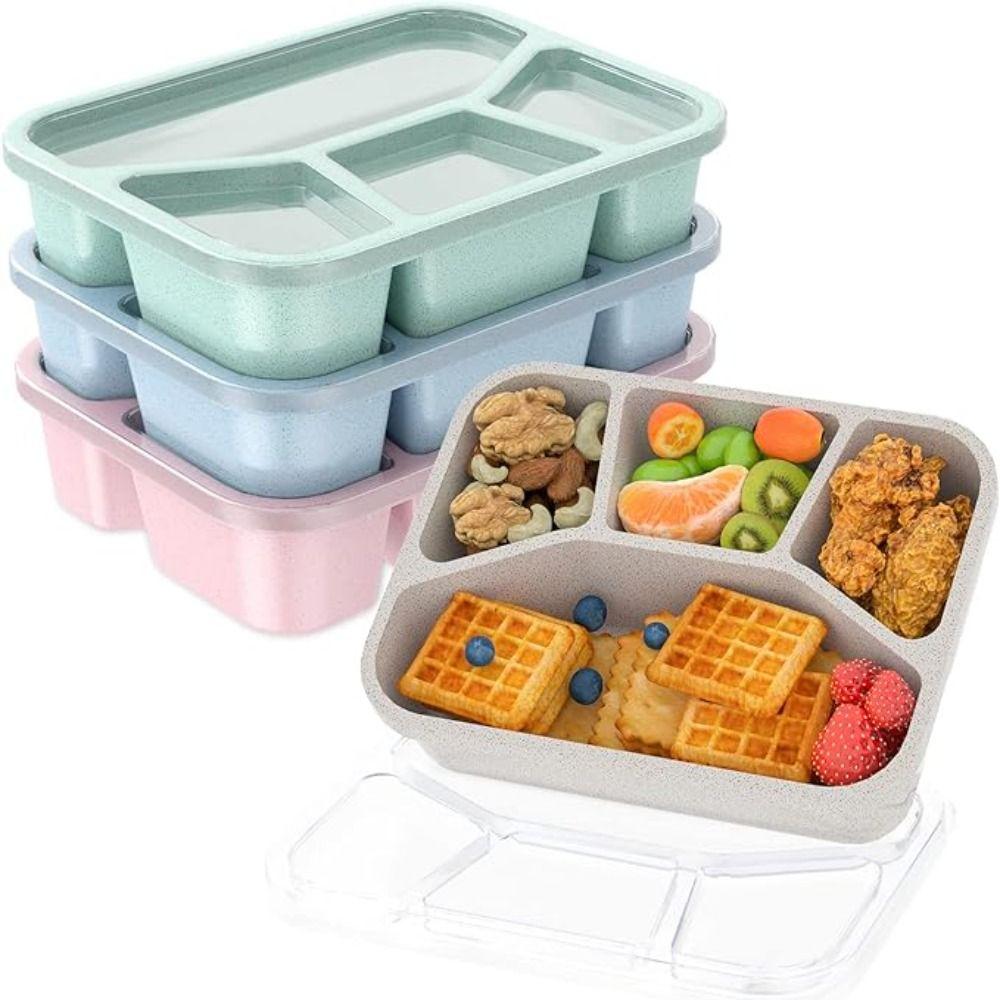 4 Compartments Stackable Snack Boxes with Lids Meal Prep Containers New Kids Bento Box