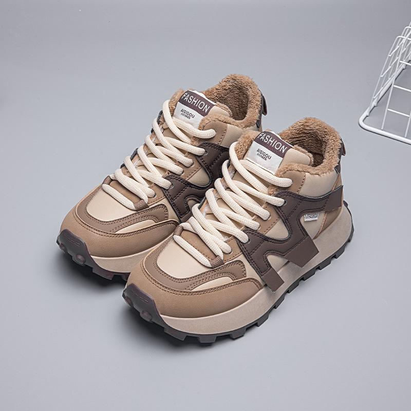 

Женская спортивная обувь для тенниса на толстой подошве, теплая зимняя, с плюшевой подкладкой, новая модная обувь для бега и увеличения роста 40(Foot 25cm) коричневый