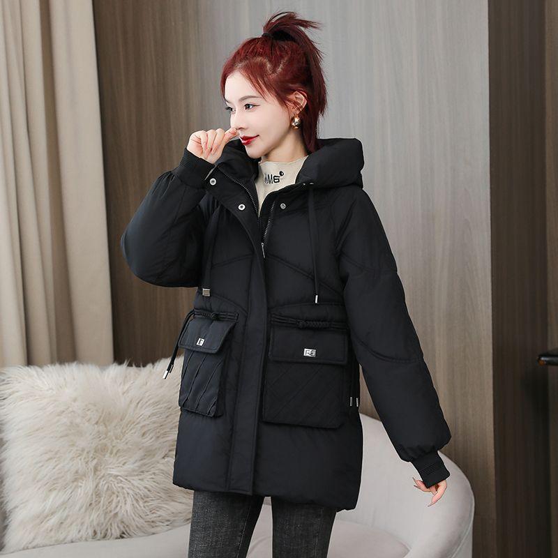 Solid Color Slant Pockets Zip-up Padded Jacket Coat, Casual Long Sleeve Hooded Warm Outerwear for Winter, Women's Clothing