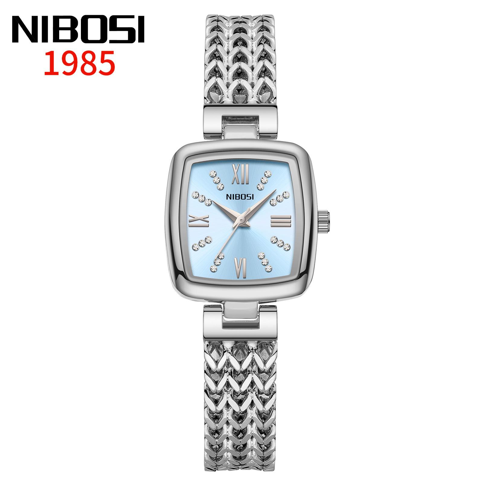 Nibosi Diamond-Encrusted Small Square Watch Light Luxury Fashion Girls  Student Watch Exquisite Versatile Waterproof Quartz Watch Women