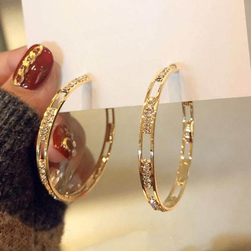 Charm Fashion Gold Color Geometric Hollow Circle Hoop Earrings for Women Charm Stainless Steel Zircon Dangle Party Jewelry Gift