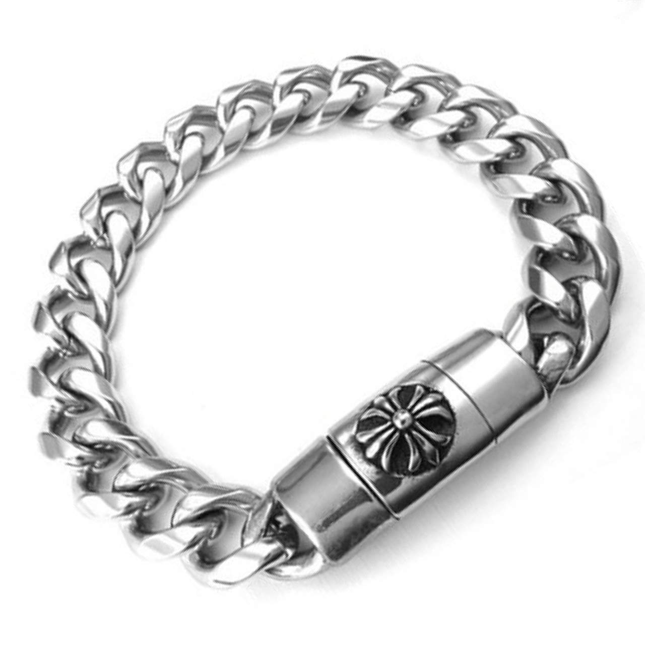 

ZIYMU Men s Stainless Steel Cross Ball Bracelet with Curb Chain, 20.5cm, Silver (zm-b-030)