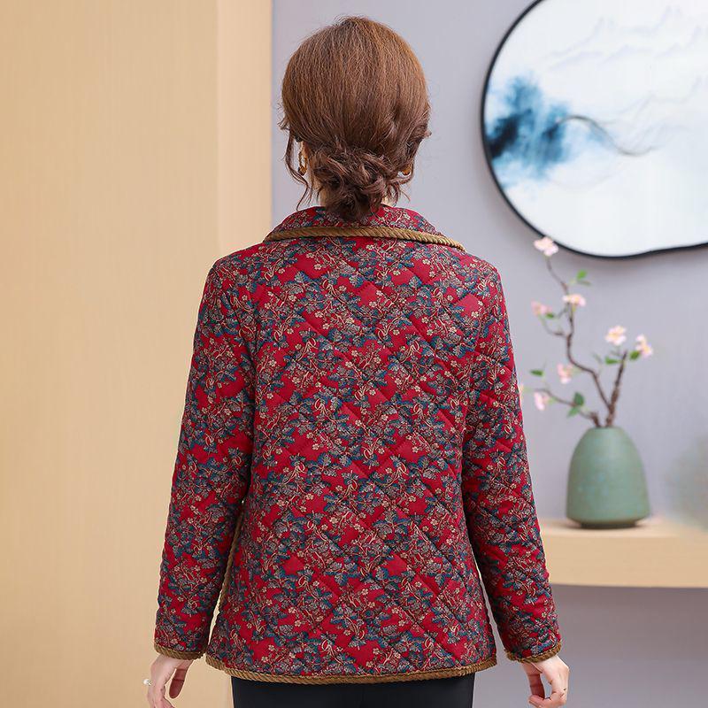 Warm Floral Cotton Jacket for Women - Thick Velvet, Mid-Aged & Elderly, Perfect for Moms