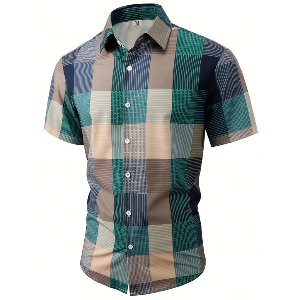Spring And Summer Men's Beach Short Sleeve Shirt Loose Casual Lapel Button Down Shirt Fashion