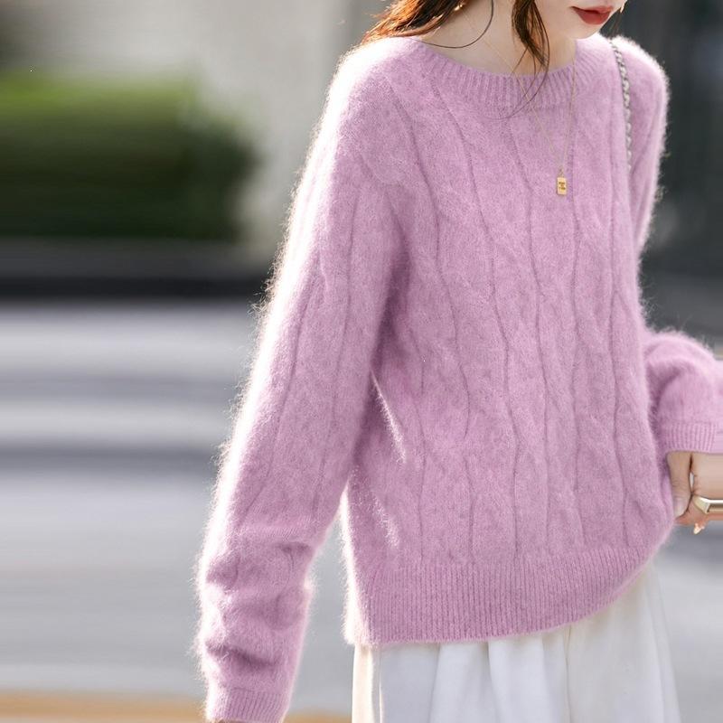 Wollplüsch Strickpullover mit Strukturmuster - Damen Lockerer Pullover im Eleganten Stil