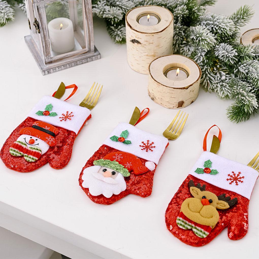 1/3PCS Christmas Glove Tableware Bag Holder Fork Spoon Pocket Cutlery Pouches