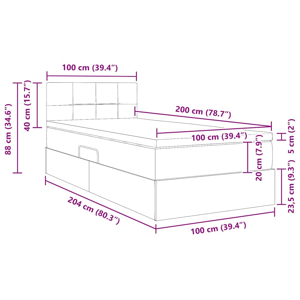 LED Storage Bed with Mattress Taupe 100 x 200 cm Fabric