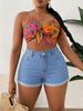 High Stretch Mid-Waist Plus Size Denim Shorts