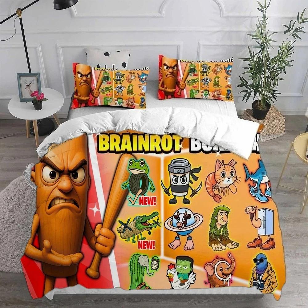 ai Italian Brainrot Tung Tung Sahur Bedding Sets Comforter Duvet Cover Set 2/3Pcs Home Christmas Decoration Wacky Gift
