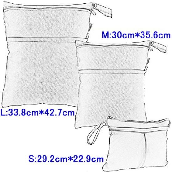 Damero Wet Bag and Bath Perfect for Hot and the A Great Gift (Waterproof) 3-Piece Set Diapers, Wipes, Clothes, Towels, Swimsuits, Supplies.
