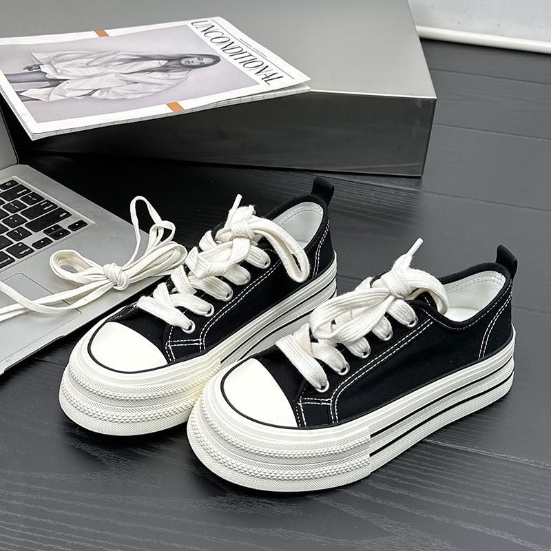 6 Blue and White Porcelain Summer Breathable Low-top Canvas Shoes, New Female Students Thick-soled Breathable Casual Board Shoes