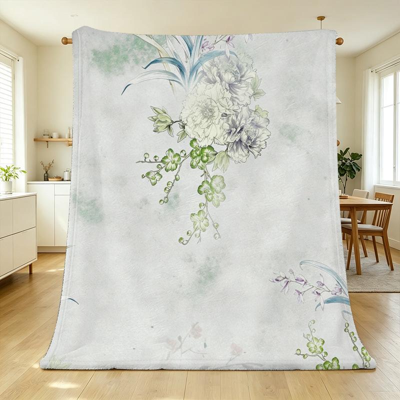 Lightweight Floral Flannel Throw Blanket - Versatile Skin-friendly Soft Warm Home & Car Use, Cozy Decor, Perfect for Christmas & Halloween