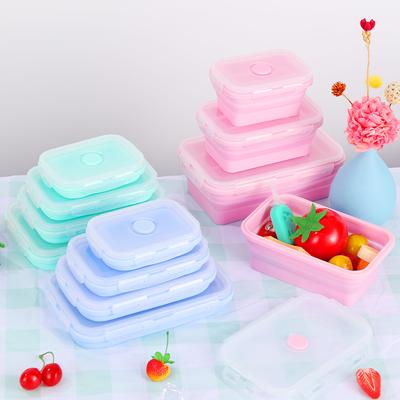 4 Stück zusammenklappbare Lebensmittelbehälter aus Silikon mit Deckel, Lunchbox aus Silikon, Bento-Box, BPA-frei, für die Küche und Speisekammer