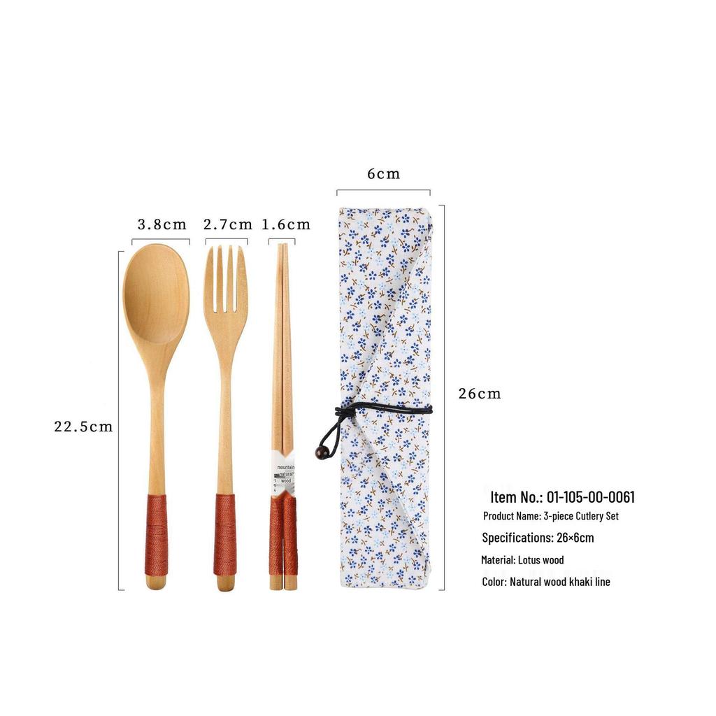 YFJY Drewniany Zestaw Sztućców: Grawerowalny widelec, łyżka, pałeczki z materiałowym woreczkiem - Idealne na wesela i do codziennego użytku