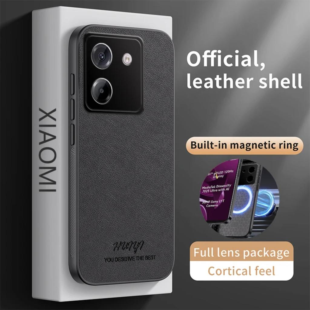 Leather Magsafe Case for Xiaomi Poco M7 Pro 5G Car Magnetic Holder Wireless Charging Silicone Hard Phone Cover PocoM7pro Shell