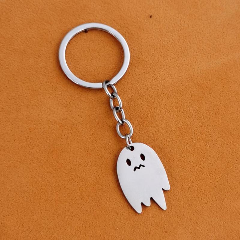 Stainless Steel Ghost Pumpkin Enamel Charm Keychain Halloween Key Ring Bag Car Charm Jewelry Couple Friends Gifts