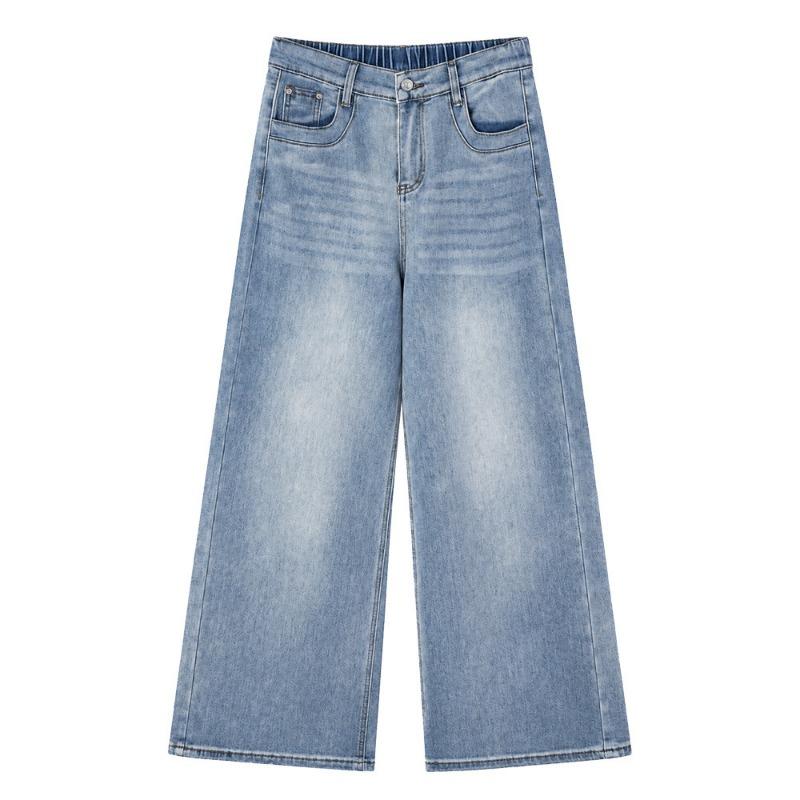 Plus Size Women Casual Wide Leg Straight Denim Long Pants