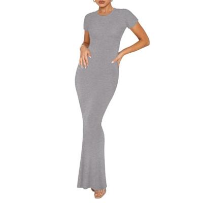 Women's Round Neck Casual Elegant Short Sleeve Tight Long Dresses