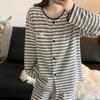 Korean Pink Striped Women's Pajama Set - Spring/Autumn 2026, Sweet Long Sleeve Cardigan Loungewear