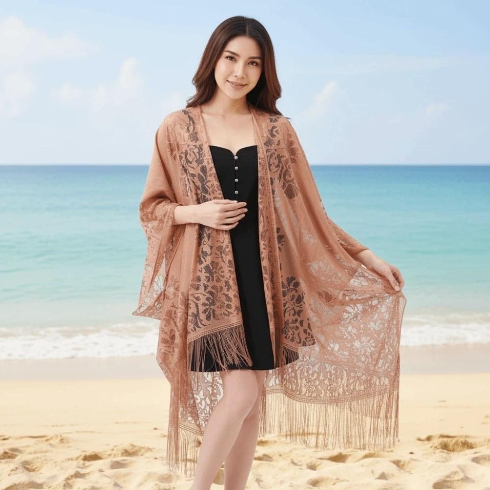 Breathable Lace Hollow Flower Shawl Sunscreen Seaside Vacation Cloak  For Gift