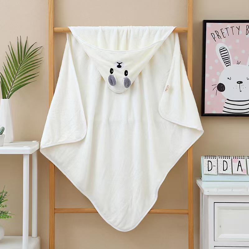 Toalha de Bebê com Capuz em Lã Coral e Manta Swaddle com Bordado de Desenho Animado