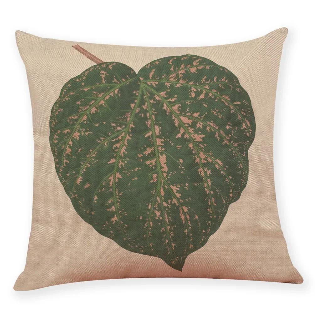 Tropical Plants Pillowcase Big Leaf Pattern Linen Pillowcase Car Living Room Sofa Cushion Cover 45*45Cm