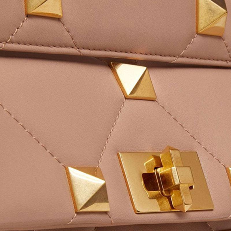 Valentino Roman Stud Quilted Diamond Pattern Lambskin Handheld Shoulder Crossbody Bag Medium Women Bags Cinnamon-Pink WW2B0I82BSFGF9