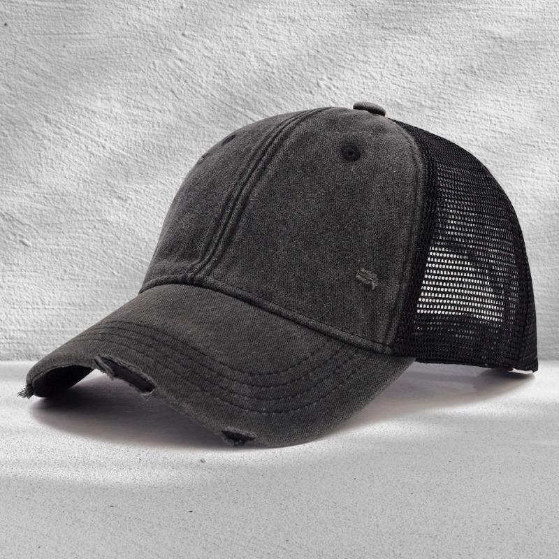 Washed mesh cap soft top light plate holes summer breathable sun protection new casual hollow mesh cap embroidery