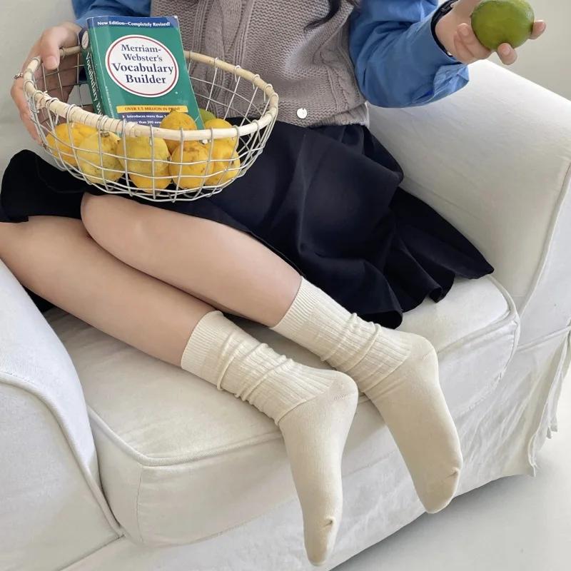 Cotton Knitting Women Socks Japanese Style School Girls High Socks Women Korean Fashion Solid Color Black White Gray Long Socks