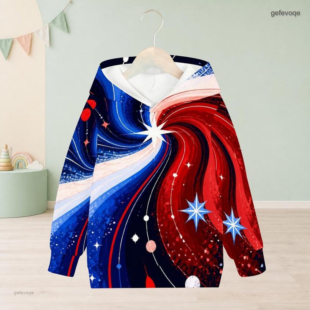 Girls Long Sleeve Hoodie Bald Eagle American Flag Printed Pullover