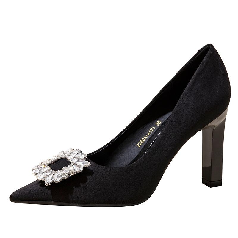 

Остроносые туфли на высоком каблуке со стразами, женские, новые, модные, профессиональные, черные, на толстом каблуке, обувь для ног 39