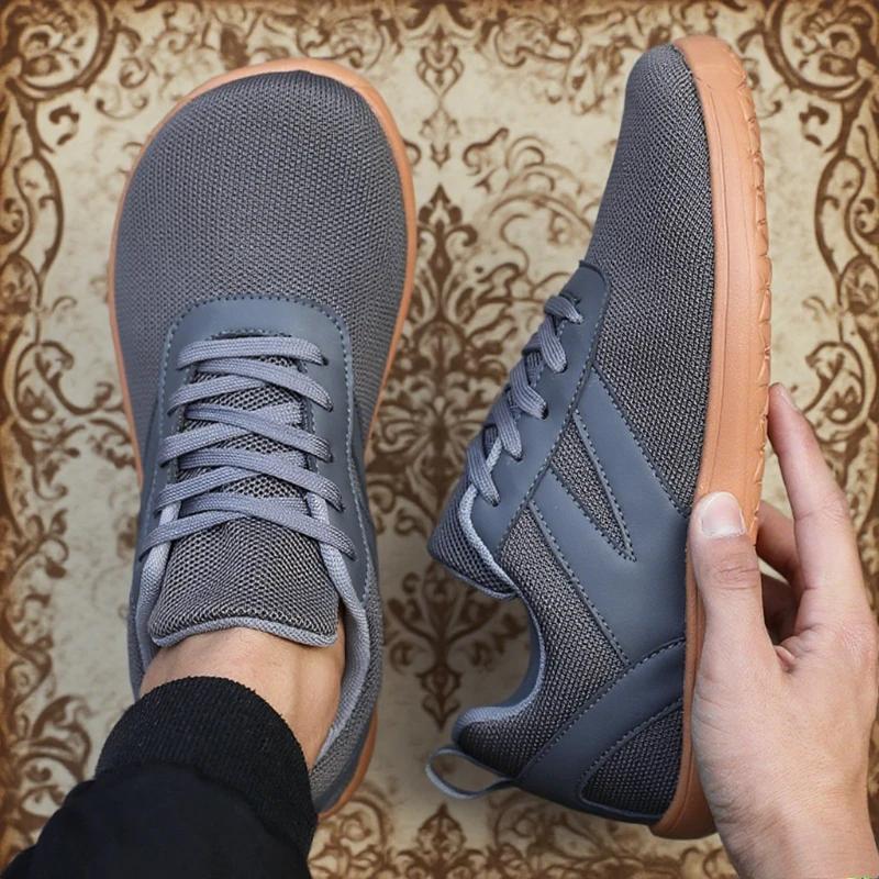 Men’S Sneakers Wide Toe Barefoot Shoes Breathable Stylish Minimalist Flat Shoes Summer Lightweight Non Slip Hook Loop Mesh Shoe