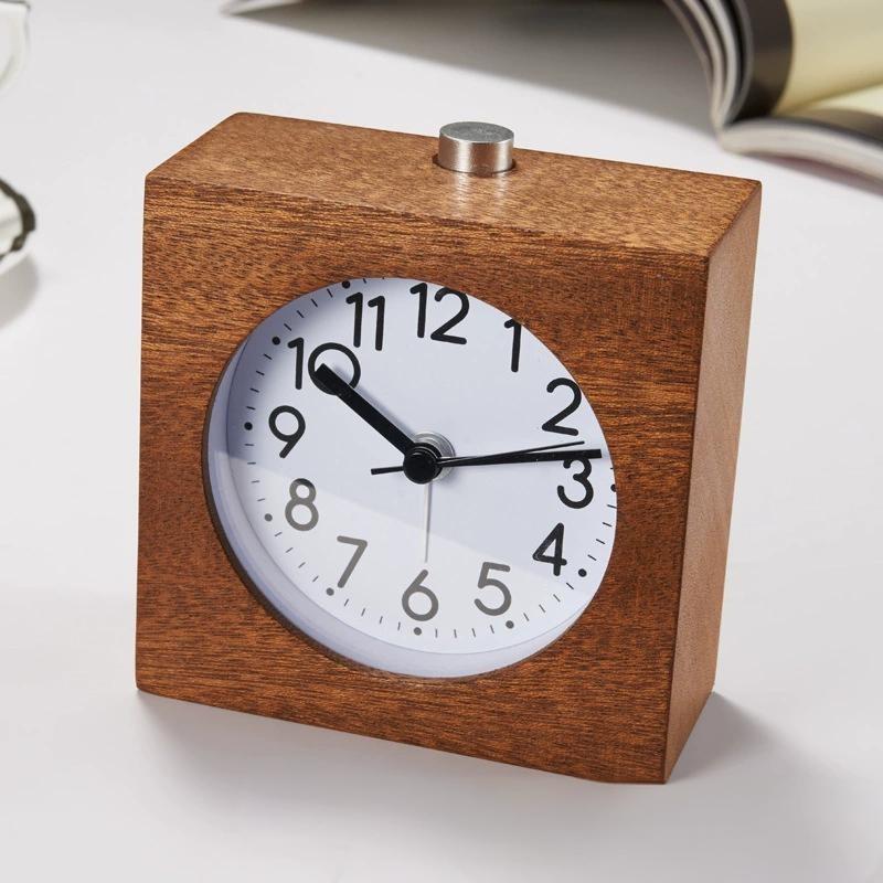 Wooden Bedside Alarm Clock With Led Display And Night Light For Students