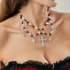 Punk Gothic Cross Pendant Necklace, Sweet And Cool Style Stacked With Mixed Color Beaded Collarbone Chain.