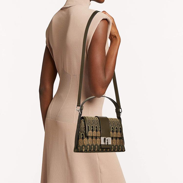 New Furla Charlie Fabric With Calfskin One Shoulder Handbag Trumpets Women's Multicolor WB00550-BX0474-1016S