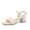 Sandals women's summer new temperament high heel pearl bow with thick heel versatile