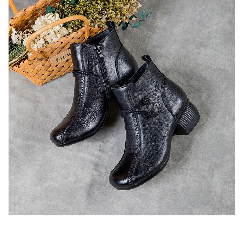 

New Women s Retro Chunky Heel Short Boots, Genuine Leather Round Toe Shoes, Non-Slip for Fall/Winter, Commuting & Casual 38