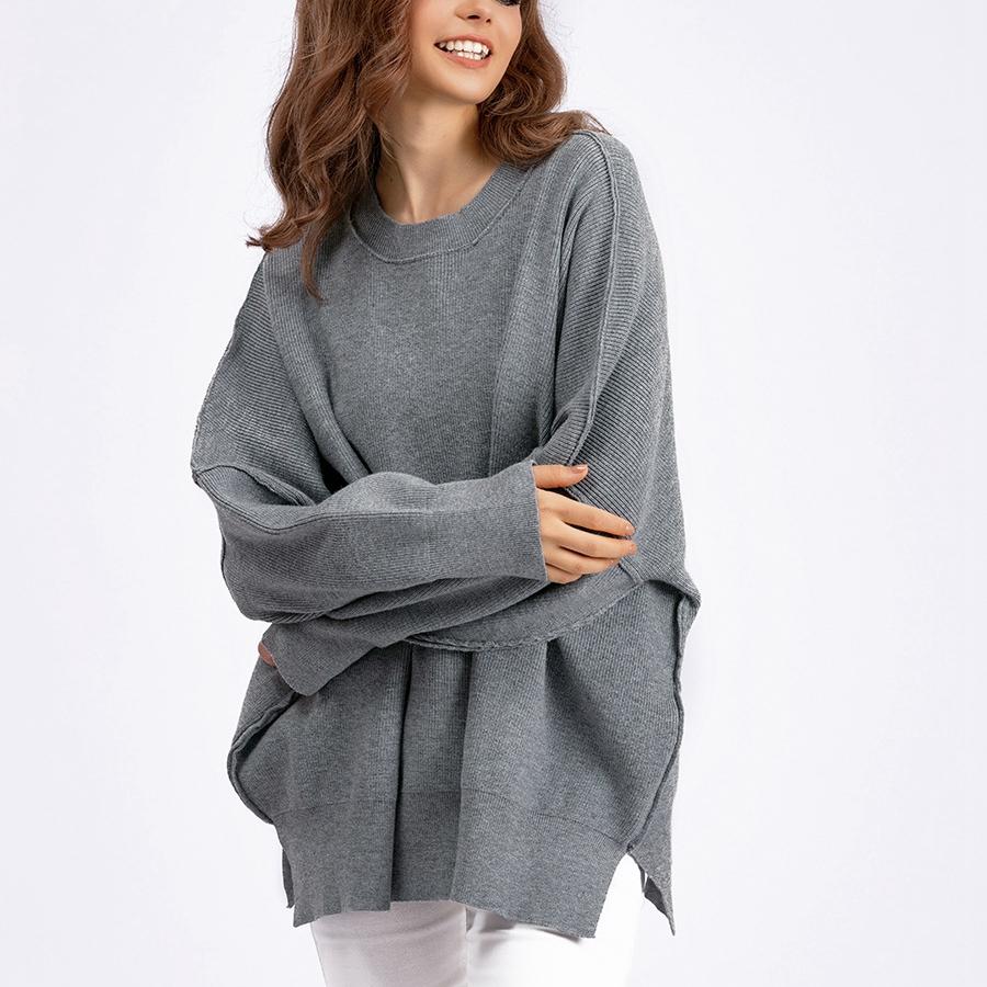 Frauen Herbst Winter Pullover Pullover Oansatz Volle Hülse Lose Oversize Strickwaren Dicke Einfarbig