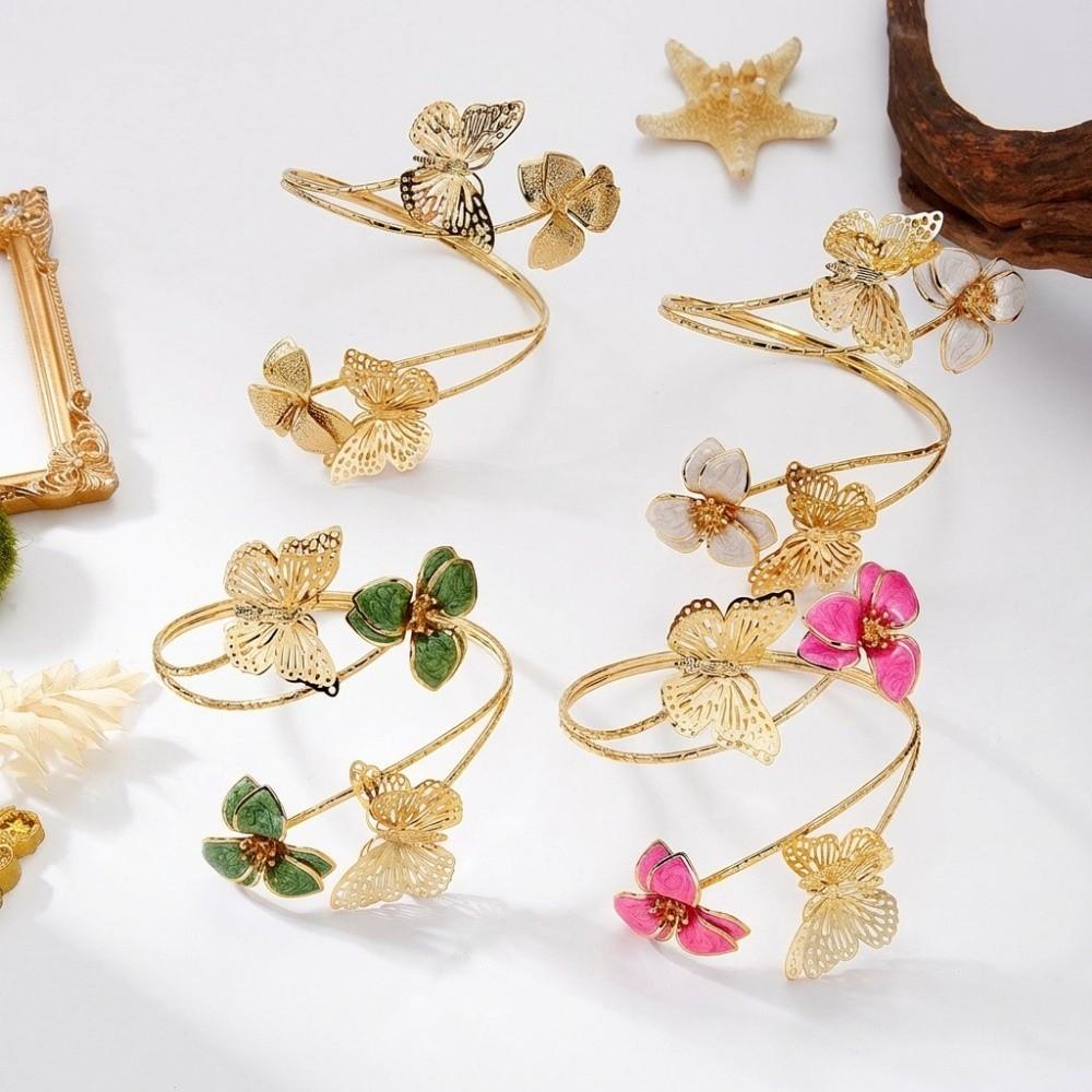 Weißer Schmetterlingsblumen-Armreif Goldfarbene Blumenmanschette Armring Vintage Spiral-Armband Geschenke