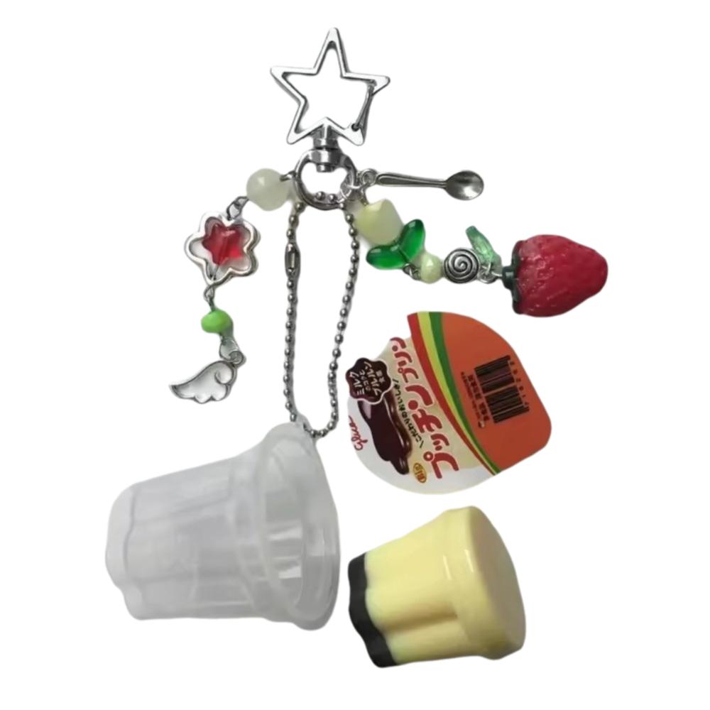 Retro Aesthetic Egg Flan Charm Pink Yellow Boho Keychain New Beaded Accessory  Cosplay Accessory