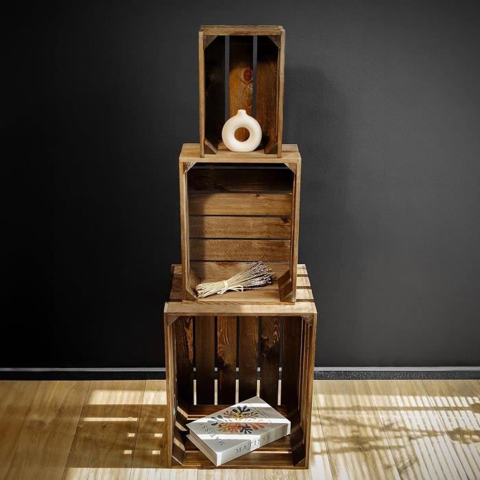 Caisse en Bois Wengé - CREATIVE DECO - 30 x 20 x 15 cm - Caisse Rangement Bois - Caisse en Bois Vintage