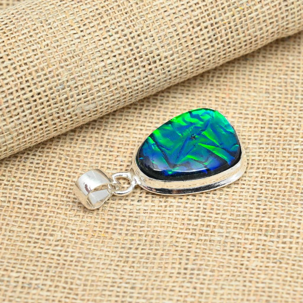 Blue Australian Triplet Opal Gemstone 925 Sterling Silver Handmade Elegant Pendant