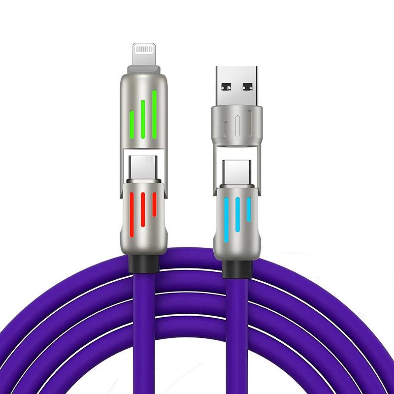 240W Multi-Color Breathing Light 4-in-1 Super Fast Charging Cable for Apple, Android, Type-C Devices