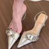 Fashion Punk Goth Metal Buckle High Heels Sandals Women Summer Pointed Toe Silver Party Shoes Woman Korean Style Thin Heels Sandals