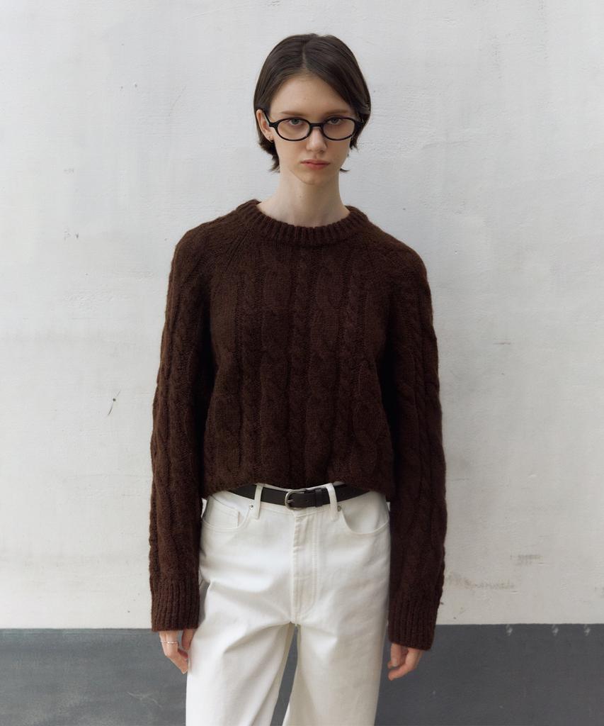 OSTKAKA Mohair Cable Pullover Brown